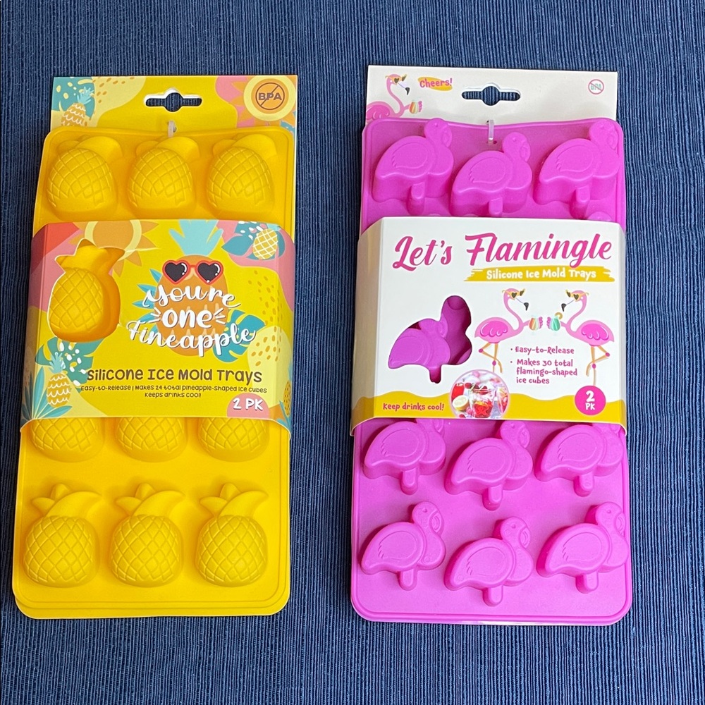 Yellow Pineapple and Pink Flamingo Silicone Ice Mold Trays